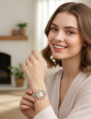Elegant Pearl Halo Watch