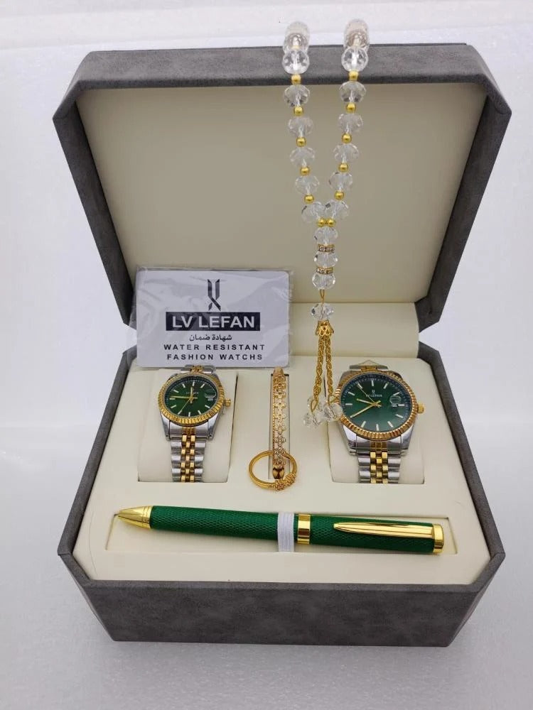 Luxury Men’s Gift Set – Stainless Steel Watches, Rosary, Pen & Cufflinks