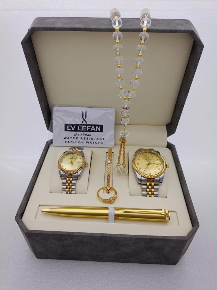 Luxury Men’s Gift Set – Stainless Steel Watches, Rosary, Pen & Cufflinks
