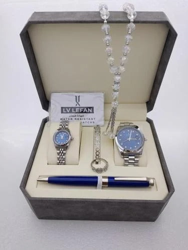 Luxury Men’s Gift Set – Stainless Steel Watches, Rosary, Pen & Cufflinks